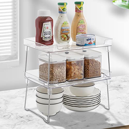 2er-Pack Stapelbare Schrankregale, Faltbare Regale für Schränke und Arbeitsplatten, Gewürzregale für die Theke, Multifunktionale Lagerregale für Küche, Bad, Transparent Cover