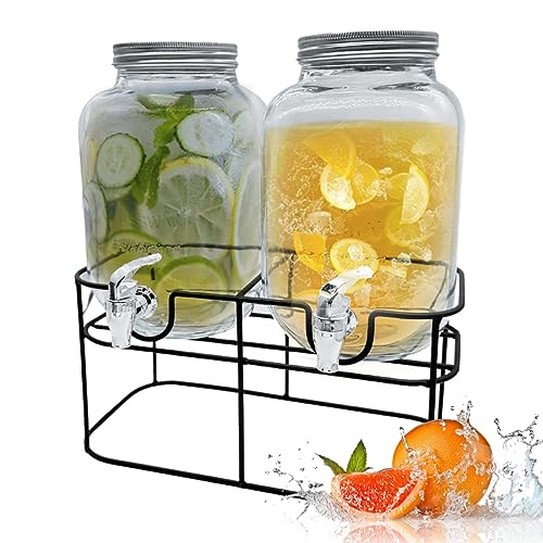Trendi 2 X 4L Glass Water Dispenser with Metal Wire Stand: A Stylish and Practical Solution for Serving Cocktails Juices Water and More in Elegance