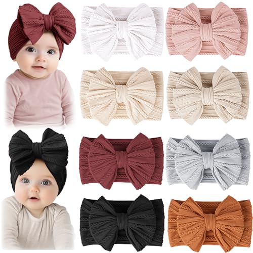 Image of Prohouse 8 Pack Baby Headbands Soft Nylon Hairbands Hair Bows for Newborns Infants Toddlers and Baby Girls Elastic Hairbands for Daily Wear, Photoshoots