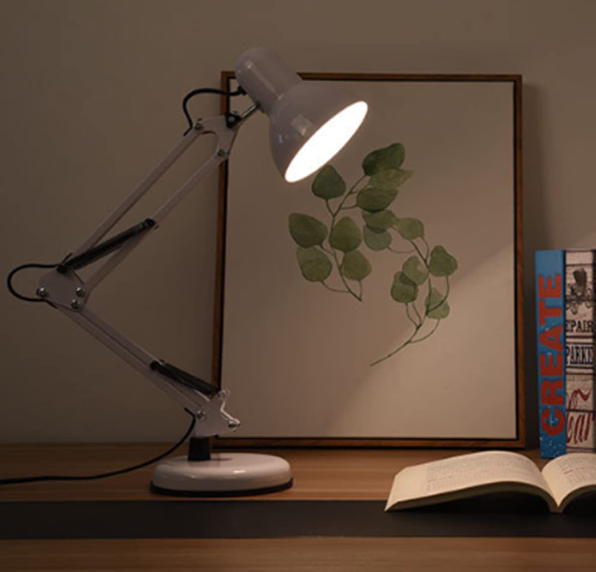 Lampada da scrivania, Lampada da tavolo a braccio oscillante, E27 Luce da lettura Posizione paraluce regolabile, Lampada da architetto per studenti di lavoro d'ufficio di lettura al letto (Bianco)