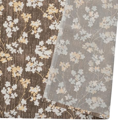 Image of Floral Printed Home Decor Curtains for Living Room, Bedroom Doors and Windows Panel, Parda, Eyelets Hanging, Coffee, 4 x 5 Feet, 1 Piece
