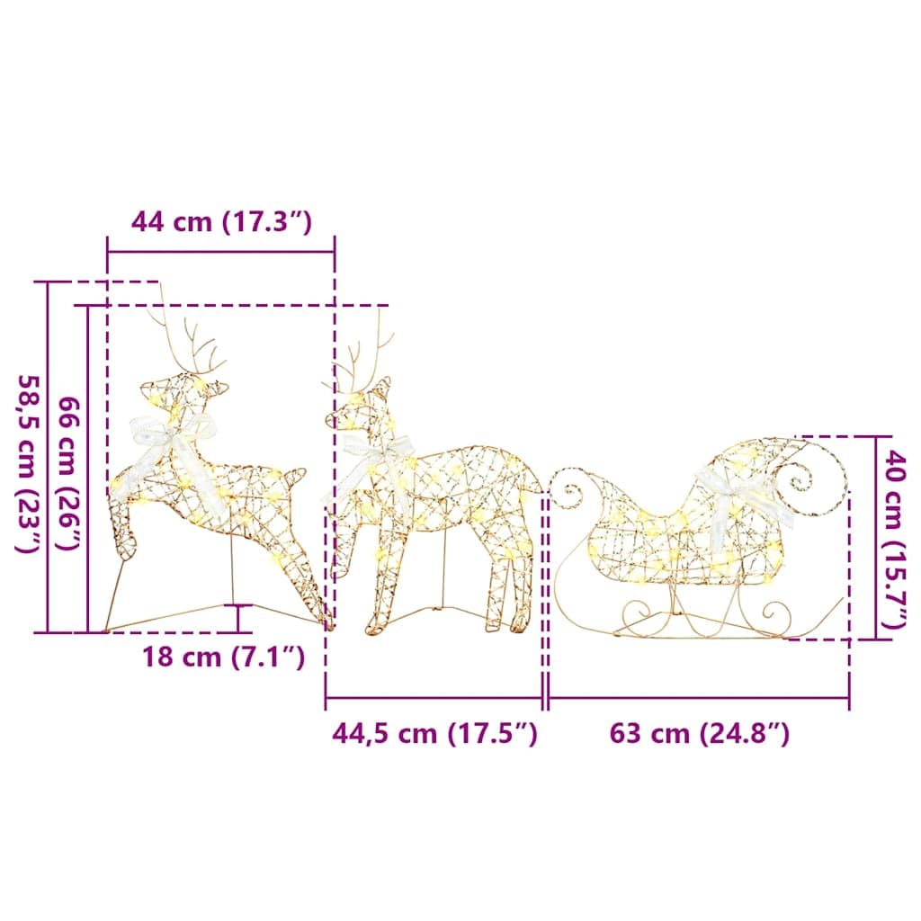 LED Rentiere mit 40 LEDs, 7-teiliges Gold PET Set, 44x18x65,5 cm, dekorative Weihnachtsfiguren für Innen und geschützte Außenbereiche, USB-betrieben, Art-Deco Stil, Festliche Winterdeko