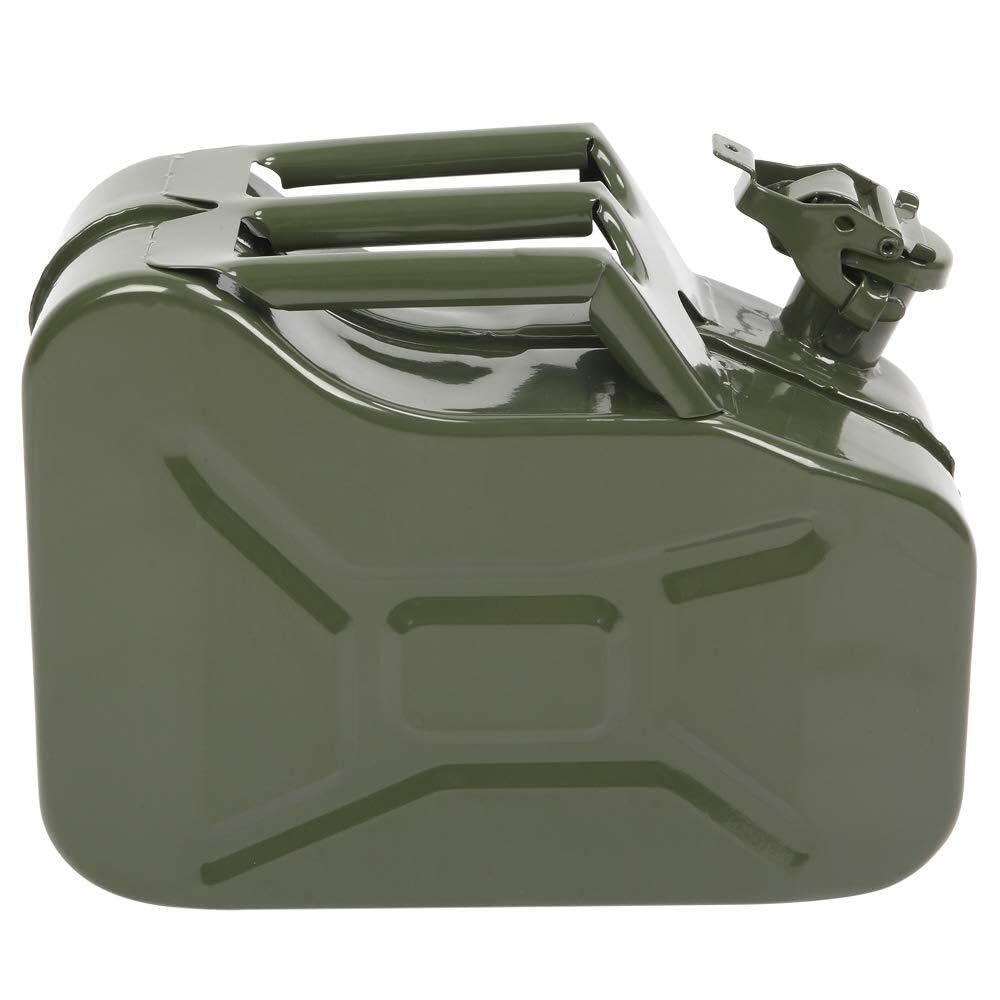 10 Liter Metall-Kraftstoffkanister, tragbarer Benzinkanister mit Ausgießer, Grün, für Auto und Notfälle