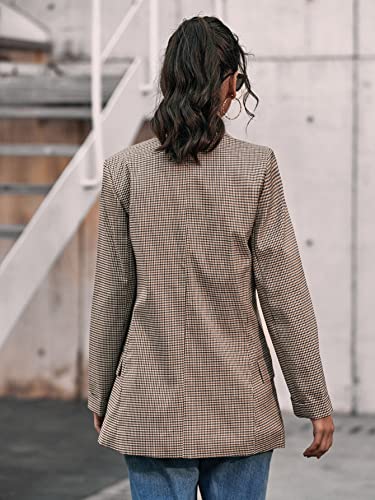 Women Blazer Open Front Regular Fit Polyester Long Sleeve Plaid Lapel Collar Blazer Workwear Jacket Coat3