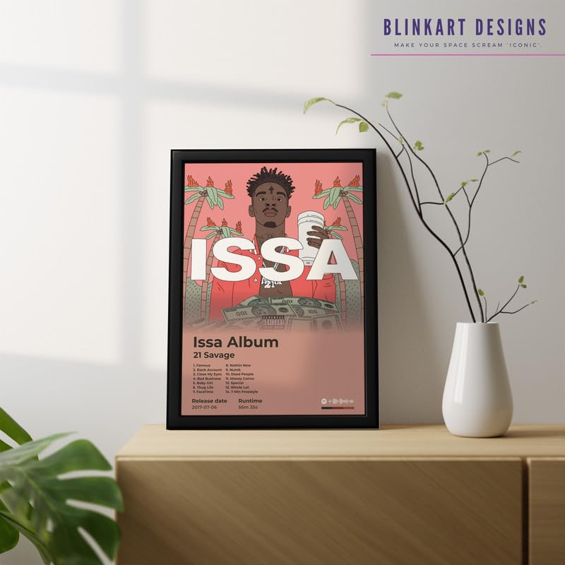 Image of BLINKART 21 Savage - ISSA ALBUM Wall Photo Frames | Wall Art for Bedroom, Living Room, Studio or Office | Album Cover Print with Spotify Song Link QR Code | Gift for Fans - 8x12 In
