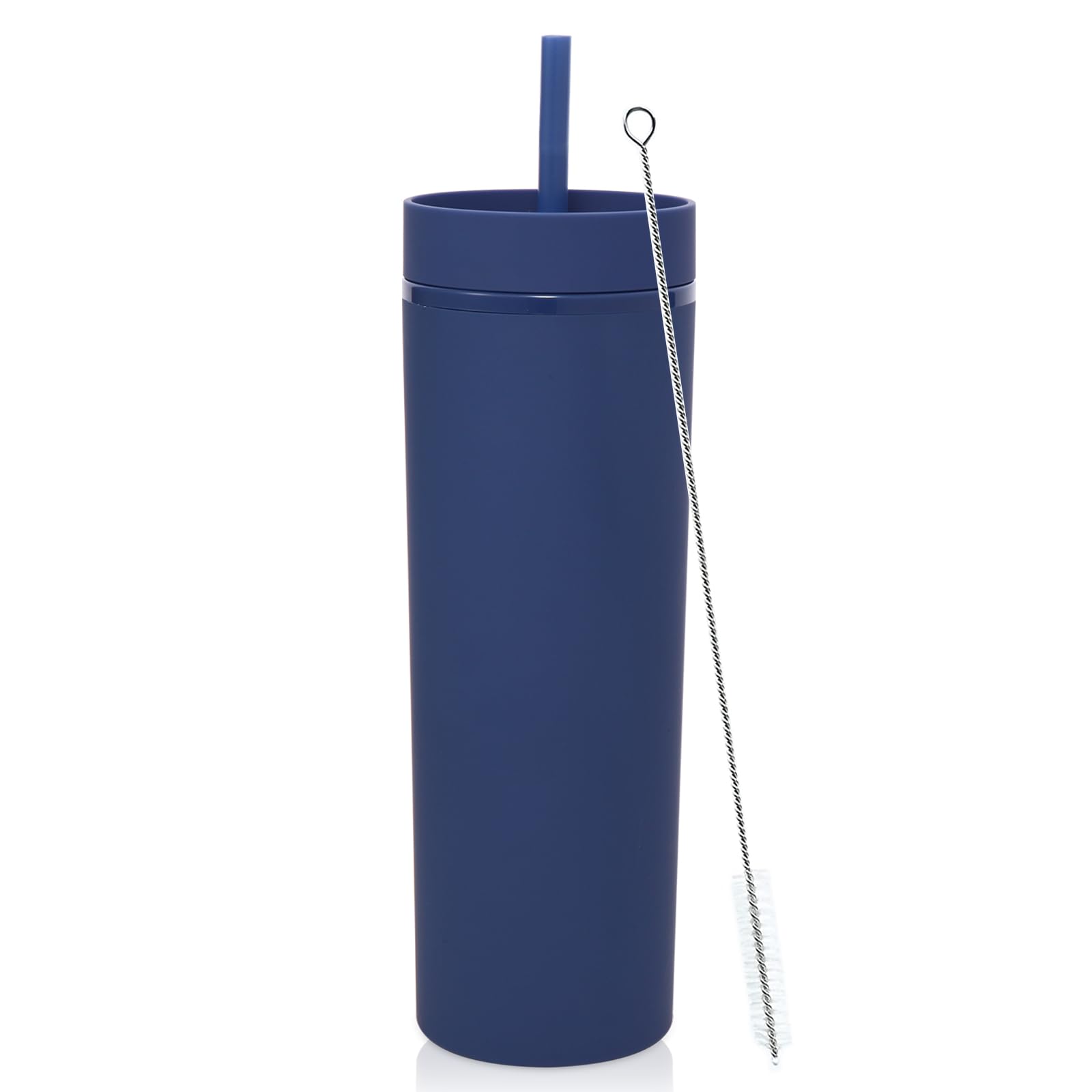 Volhoply 550ML Plastic Skinny Tumbler,Double Wall Tumblers with Lid and Straw,Reusable Iced Coffee Mug,BPA Free Matte Acrylic Water Cups with Straw for Parties,DIY Gifts(Navy,1 Set)