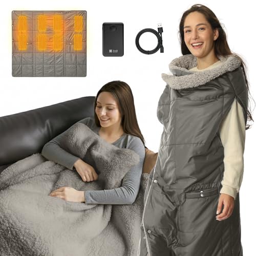 ZonLi Heated Blanket, Electric Portable Cordless Heated Wearable Blankets Battery Operated Heated Throw Blanket, Rechargeable Power Bank for Home, Office, Living Room, Camping, Travel