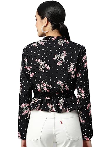 Image of IVES Women's Printed Polyester Full Sleeves | V Neck | Regular Fit Crop Top