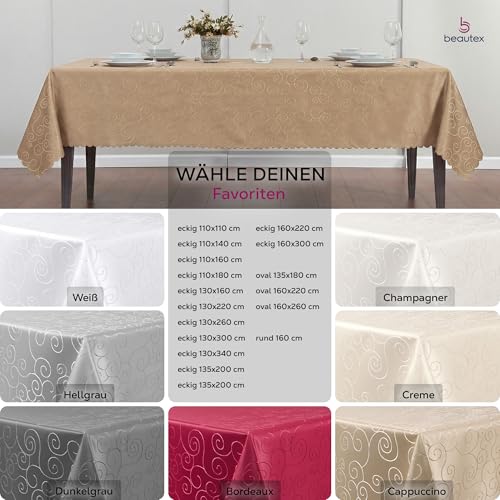 BEAUTEX Damast Tischdecke Ornamente eckig 130x160 Cappuccino bügelfrei edel – Ansicht 5