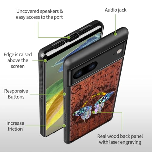 Coque Google Pixel 7 bois gravé étui antichoc papillon - 6
