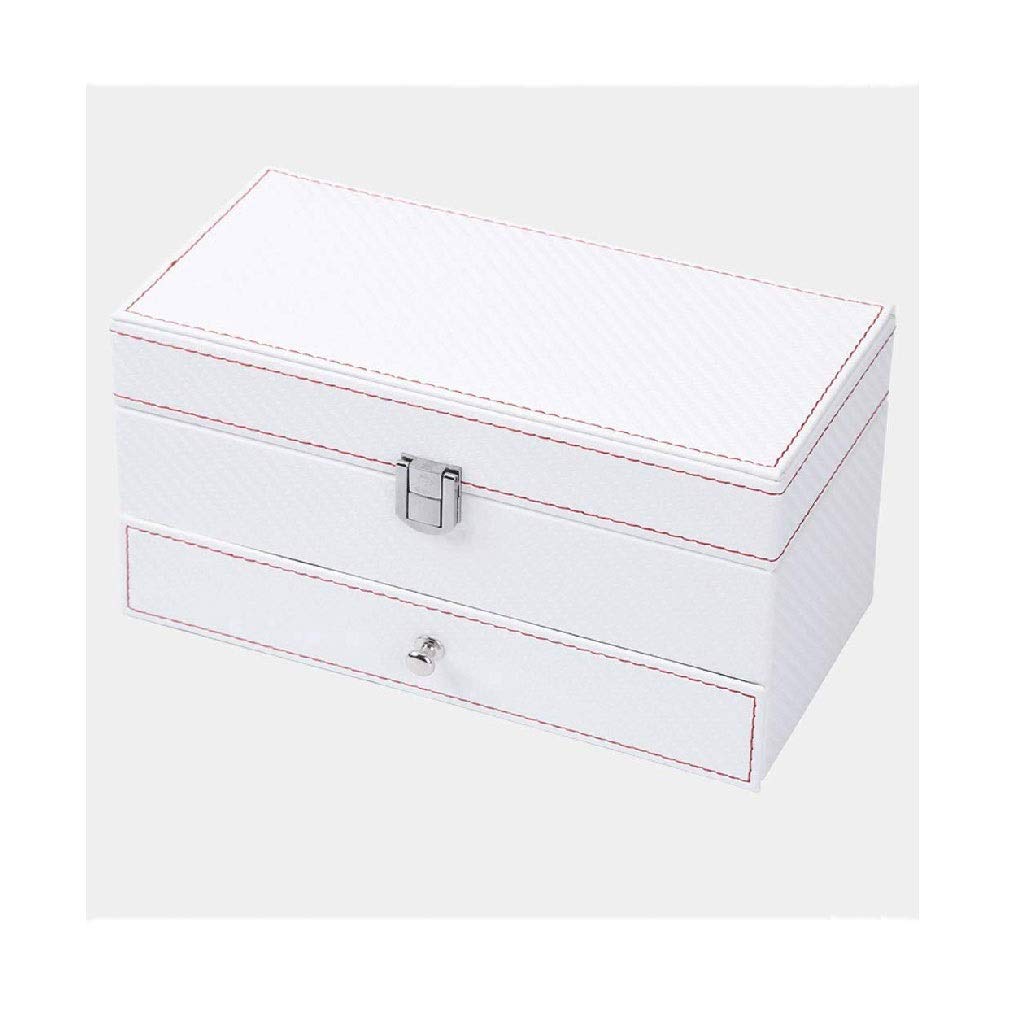 Schmuckschatulle – Uhrenbox-Organizer mit Valet-Schublade – Metallscharnier, Karbonfaser-Design, Weiß, Schwarz Present
