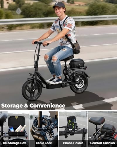 Image of Adults Electric Scooter with Seat, 500W Motor, 22MPH, 27 /35 Miles Range, Dual Suspension, Foldable Commuter E Scooter with Brasket for Daily Commute, Grocery, or Pet Travel