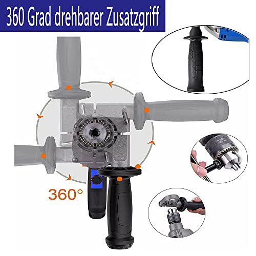 850w Bohrmaschine,Schlagbohrmaschine,mit drei Bohrer,3000 RPM, 2 Funktionen in 1 Hammer und Bohren,360 Grad verstellbarem Zusatzhandgriff – Bild 3