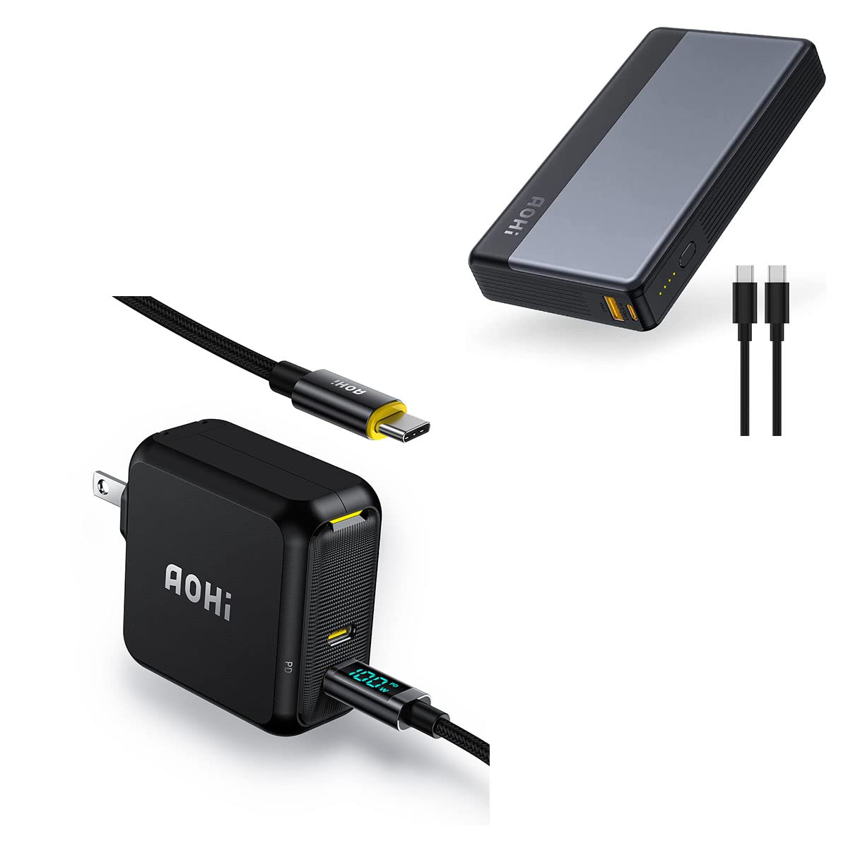 AOHI 100W 2 Port USB C Wall Charger GaN+ AOHI 65W USB-C 20000mAh Power Bank PD3.0