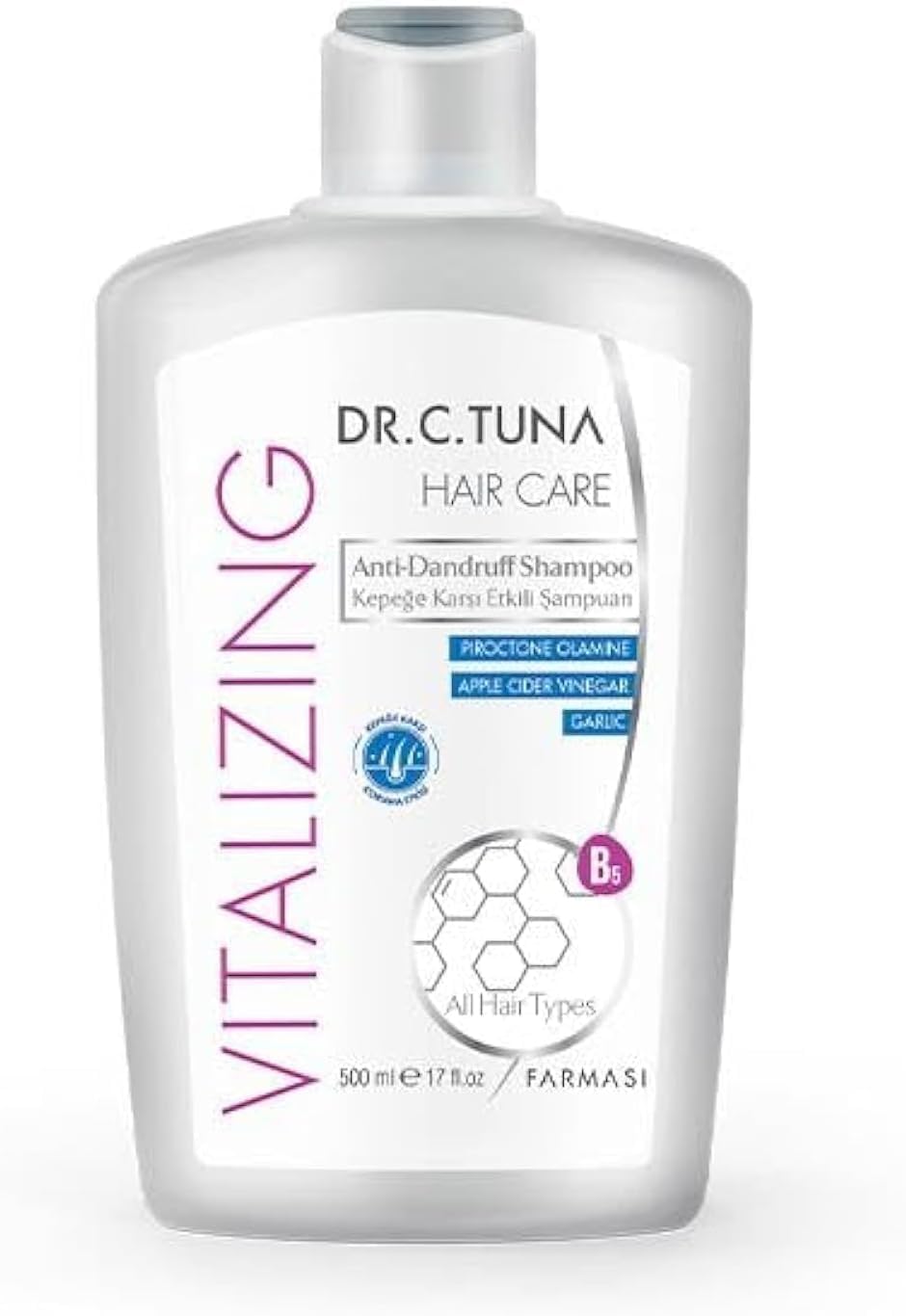 Farmasi Dr. C. Tuna Shampoo Antiforfora Vitalizing con Aglio e Aceto di Mele, Per Tutti i Tipi di Capelli, 2x500 ml