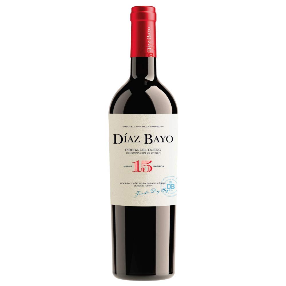Díaz Bayo 15 Meses en Barrica. Vino Tinto Crianza Denominación de Origen Ribera del Duero. Botella de 750ml. en caja de 6 botellas.