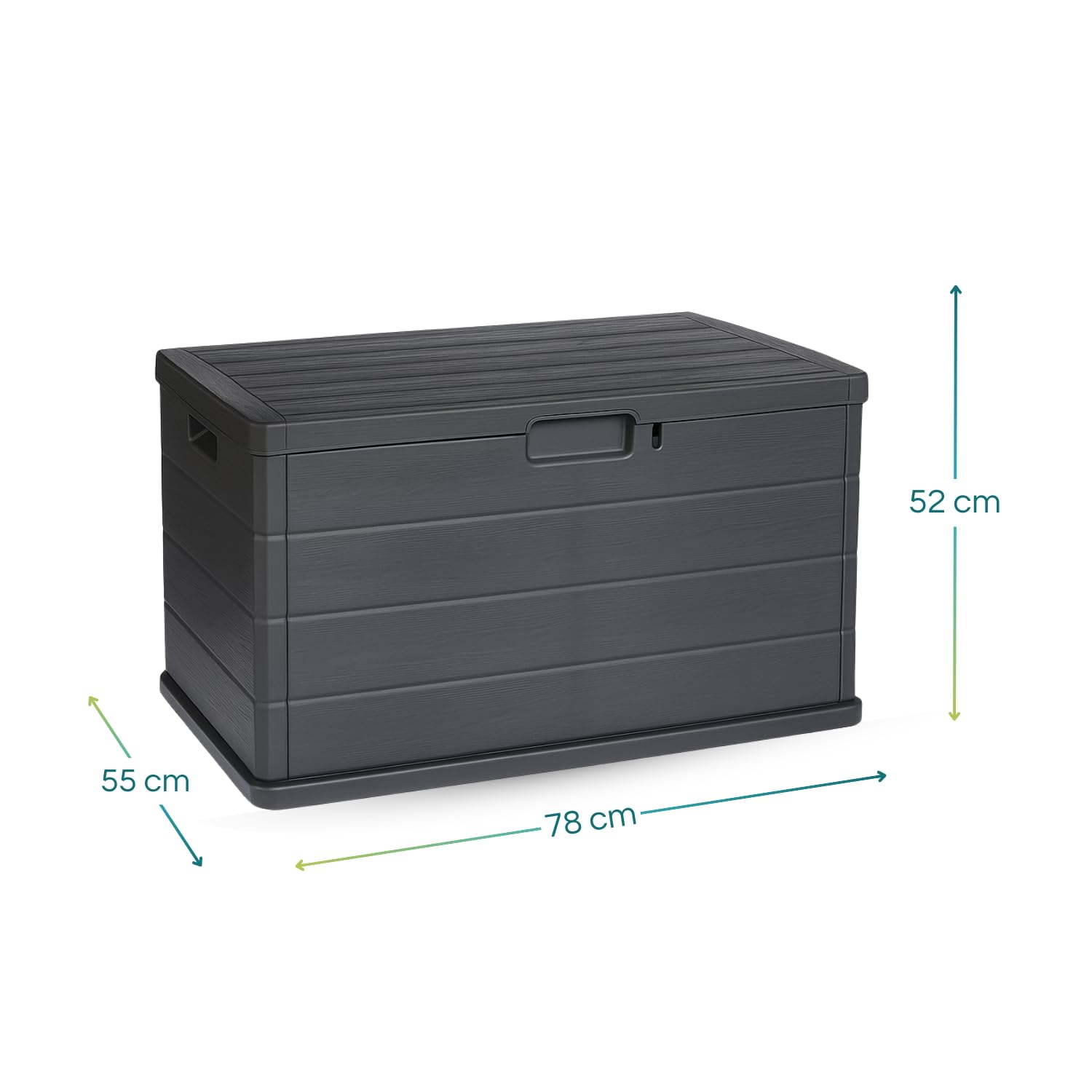 PALUPLUS Baule da Giardino, misura 78x55x52 cm, Cassapanca Effetto Legno Antracite, Impermeabile, Chiusura Lucchettabile, Contenitore da Esterno, Capacità 170 Litri -BET06F