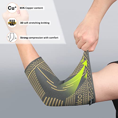 Image of Copper Elbow Brace Compression Sleeves for Pain Relief Men Women, Arm Support Forearm Pads Braces for Tendonitis, Tennis, Golfers, Arthritis, Weight lifting (Large, Gray)