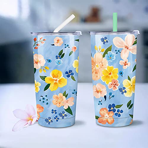 NymphFable 20oz Flor Azul Taza Termo Cafe para Llevar Taza Termica Acero Inoxidable Taza Personalizada - Imagen 4
