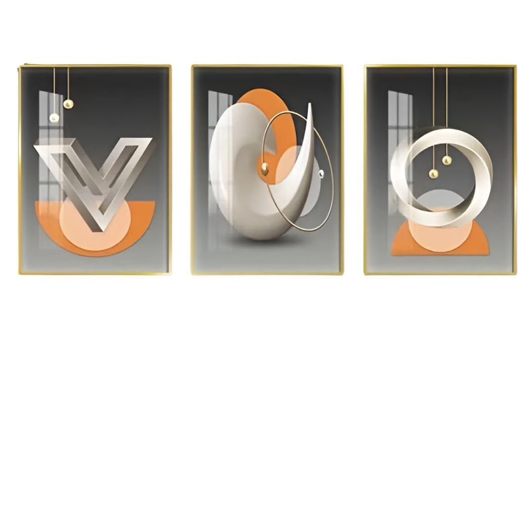 KOVEO Modern Abstract Framed Wall Art Set - 3 Pieces (50x70 cm Each), Crystal Porcelain Canvas Prints with Durable Frames, Elegant Living Room Decor, Contemporary Style, Ready to Hang