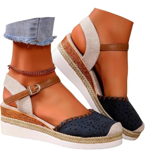 Close Toe Sandals Women Spring Sandals for Women 2026 Dressy Flat Open Toe Comfortable Anti Slip Summer Shoes with Adjustable Buckle Ankle Strap (C-blue, Adult, Women, 9, Numeric, US Footwear Size System, Medium)