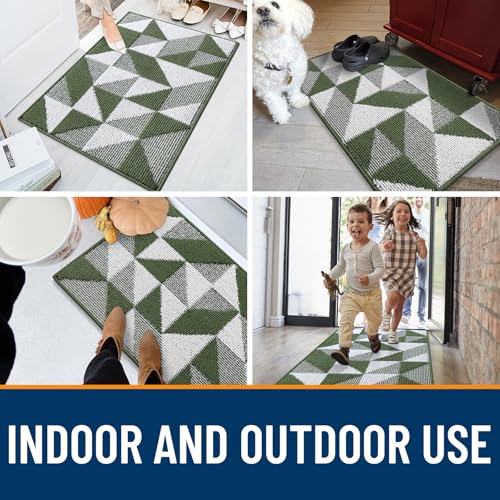 Image of OLANLY Door Mat Indoor Entrance Washable 59x23, Odor-Free Low-Profile Front Back Geometric Doormat, Absorbent Resist Dirt Entry Carpet, Easy to Clean Sturdy Inside Floor Mats for Entryway, Green