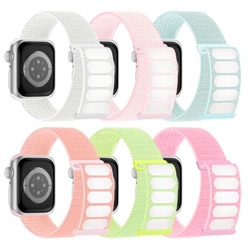 6 Pack Sport Nylon Loop Band Compatible with Apple Watch Band 38mm 40mm 41mm 42mm 44mm 45mm 46mm 49mm for Women Men, Adjustable Breathable Braided Straps for iWatch Series 11/10/9/8/7/6/5/4/3/SE/Ultra by Honeystraper - Used condition - US$11.39