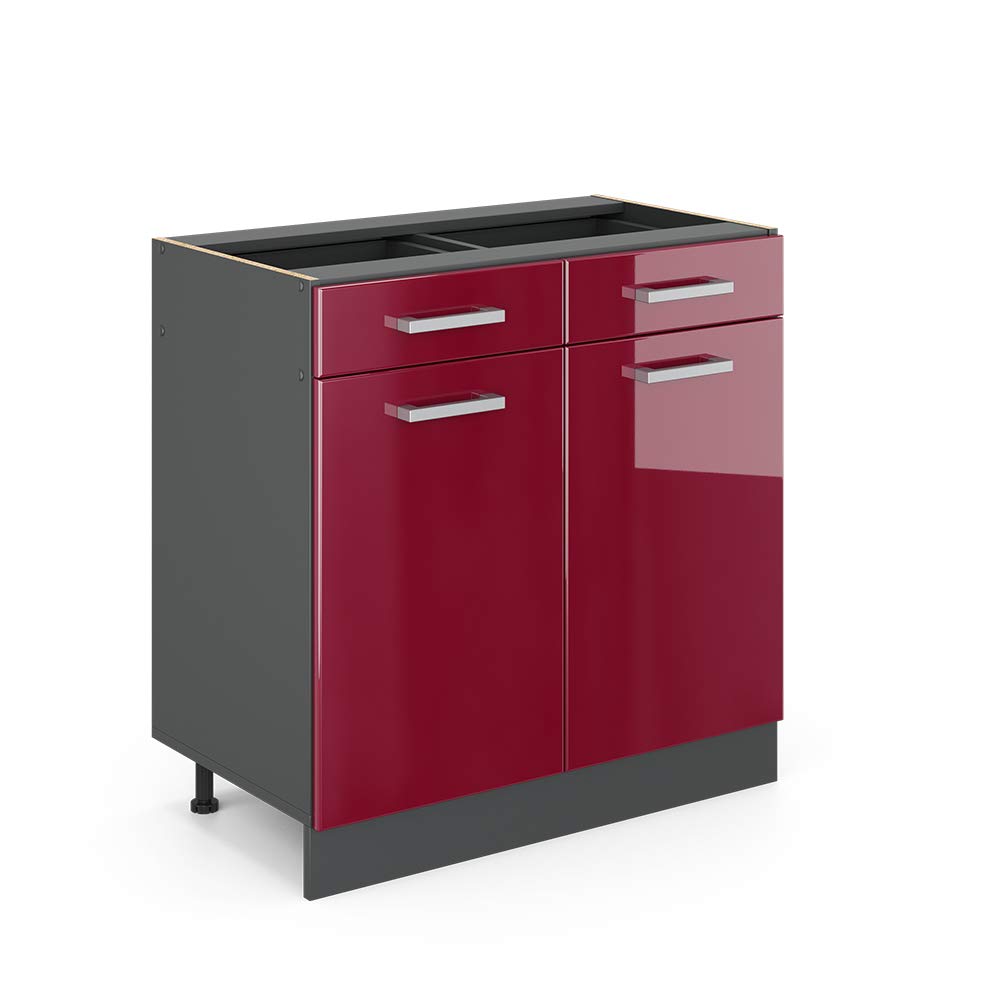 Vicco Kitchen base cabinet Raul, Red high gloss, 80 cm — image 1