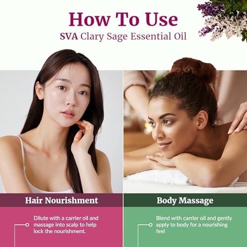 Image of SVA Clary Sage Essential Oil Organic - 1 /3 Fl Oz - 100% Natural Organic Clary Sage Oil - for Diffuser, Hair Care, Face, Skin Care, Aromatherapy, Scalp and Body Massage, Soap and Candle Making