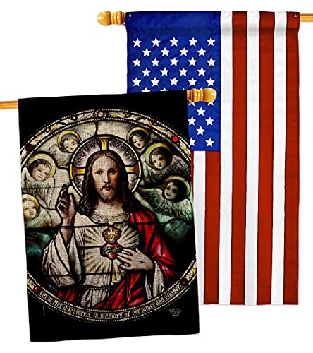 Ornament Collection Sacred Heart with Angels Burlap House Flag-Pack Religious Faith Hope Grace Peace Dove Christian Religion Easter Applique Banner Small Garden Yard Gift Double-Sided, Made in USA