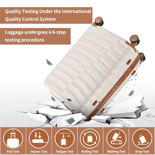 Lightweight Luggage with Spinner Wheels & YKK Zipper, 3-Piece Suitcase ABS+PC Hardside Luggage Set with TSA Lock for Women Men, Apricot Off White (20+24+28 inch)3