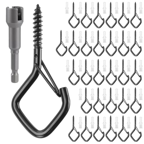 Muyohix Ganchos de Tornillo Hembrillas Cerradas, 30PCS ganchos para Colgar de Acero Inoxidable, Cancamo para Colgar Plantas, Luces, Decoraciones y Cestas Colgantes (Negro)