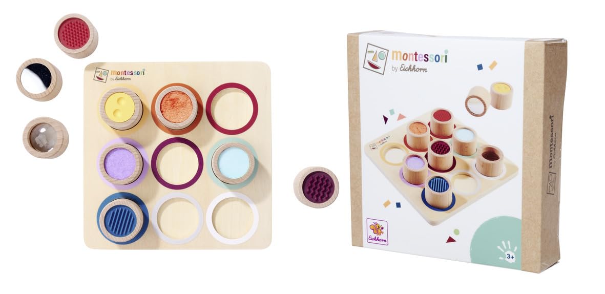 Eichhorn Montessori Fühlbrett – Mit 9 Fühlzylindern, Aus FSC-Buchenholz, Für Kinder Ab 3 Jahren – Fördert Tastsinn & Feinmotorik