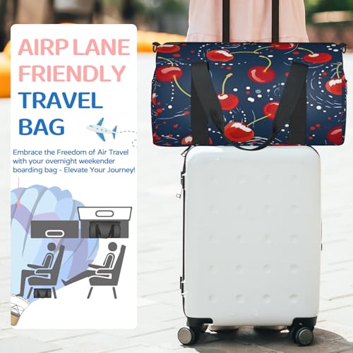 Red Fruit Cherry Sports Duffle Bag for Women Men Waterproof Overnight Weekender Bag with Adjustable Strap Travel Tote Bags for Beach Yoga Work Dance Swim3