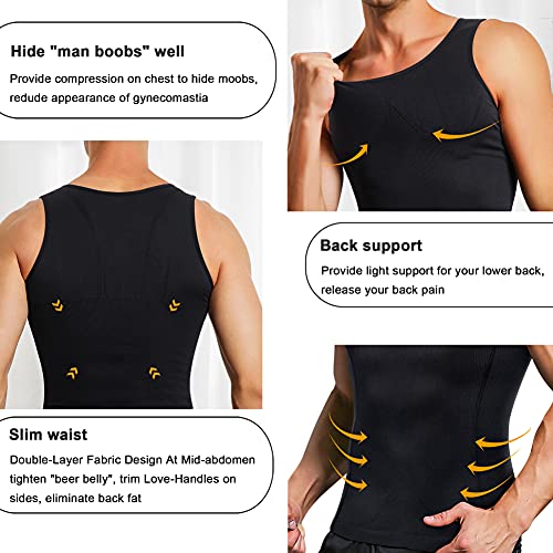 Ifkodei Mens Compression Shirts Slimming Body Shaper Workout Tank Top Vest Tummy Control Shapewear Sleeveless Undershirt (Black, M-L, M) #TOP1