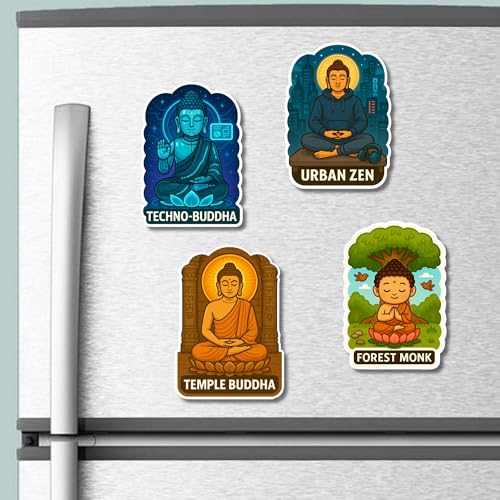 Image of Regalo Casila Buddha Fridge Magnet Set Techno Urban Zen Forest Temple Meditating Dcor Spiritual Gift for Peaceful Living 4 Pc