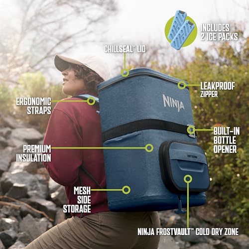 Image of Ninja FrostVault Go Can Soft Cooler, 24 /36 Can, Leak Proof, Built-In Cup Holder, 2 Ice Packs & Dry Storage Drawer, Polyester Insulation, Hiking, Camping, Picnic