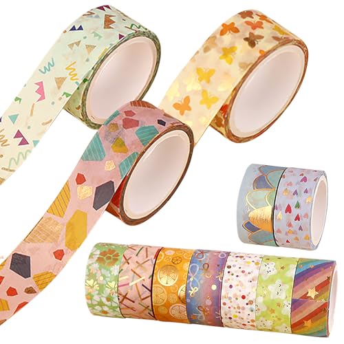 Simsky 12er-Set Washi Tape Weihnachten 15mm x 3m Goldfolie Blumen Design Buntes Masking Tape für Scrapbooking DIY Journals Geschenkverpackung Dekoratives Washitape Set