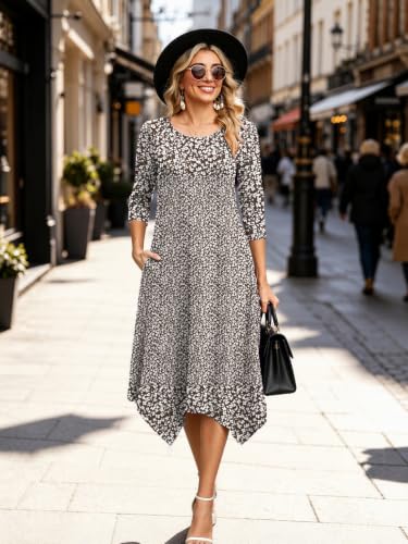 Image of Zeagoo Midi Dresses Women 2026 Dress 3 /4 Sleeve A Line Casual Dresses with Pockets