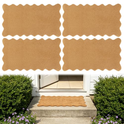 4 Pack Artificial Coir Doormats Scalloped 17 x 30 Inch Blank Door Mats for Crafting with Non Slip Rubber Backing Personalized Welcome Mat for DIY Painting Entryway Porch Indoor Outdoor Door Rugs