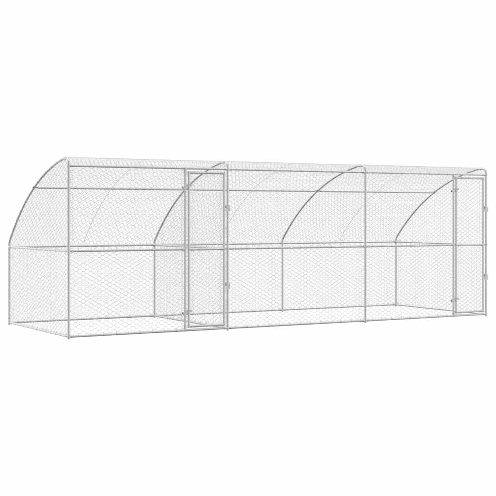 Set di 3 cucce per cani, in acciaio zincato, argento, 6 x 2 x 2 m, per esterni | Robusto recinto da giardino con porta richiudibile, tetto a rete traslucido e superficie facile da pulire.