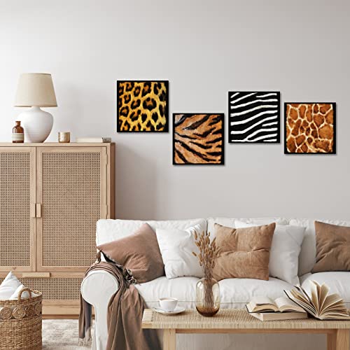 Atgowac African Wall Art Leopard Cheetah Giraffe Zebra Print Decor Animal Print Bathroom Bedroom Living Room Decor Framed Ready To Hang 12X12Inchx4Panels #TOP3