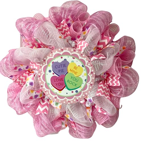 Luxury Handmade Valentine's Day Deco Mesh Wreath – “Conversation Hearts”