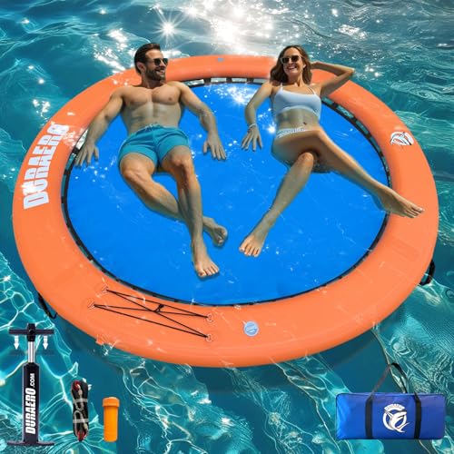 Amaca Gonfiabile ad Acqua Rotonda 245cm – Isola Galleggiante in PVC Drop-Stitch per 2–6 Persone, Piattaforma da Nuoto per Lago e Piscina, Lettino Galleggiante con Rete, Corda, Ganci e Maniglie