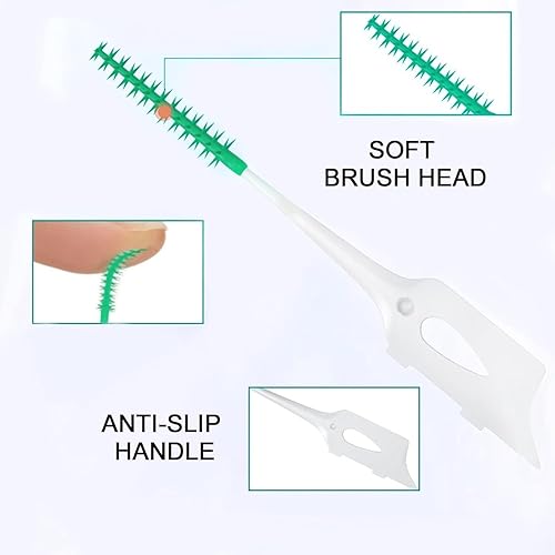 Miniatura 10 de 300 cepillos interdentales de doble uso de silicona suave, púas dentales desechables, púas de hilo dental prémium para una limpieza eficaz de los