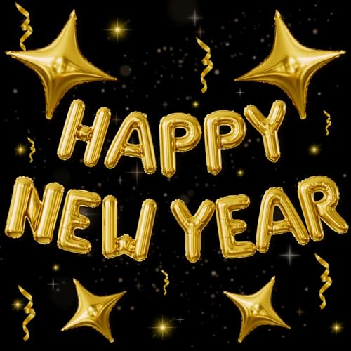 Image of Gold Happy New Year Balloons Set, 16 Inch Gold Foil Letter Balloons with Star Balloon, 2026 New Year Eve Party Decorations, Festive Celebration Supplies for Countdown, Home, Bar & Photo Booth Decor