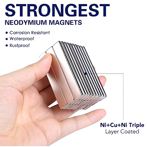 Image of MIKEDE Strong Neodymium Magnets Rectangular Magnetic Small Powerful Rare Earth Magnet for Crafts Refrigerator Office Classroom Kitchen 60x10x3 mm Silver 30 Pack