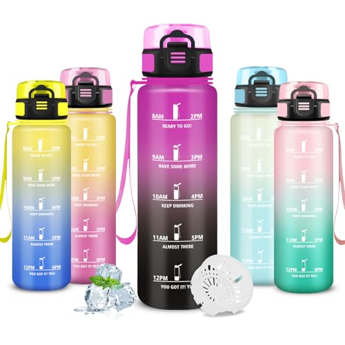 Gourde- 1l- Gourde Sport, Anti Fuite, Gourdes Graduée, Facile à Nettoyer, Gourdes Graduée pour 1 Journee, Verrou de Sécurité, Bouteille d'eau pour École, Maison, Randonnée, Escalade, Natation