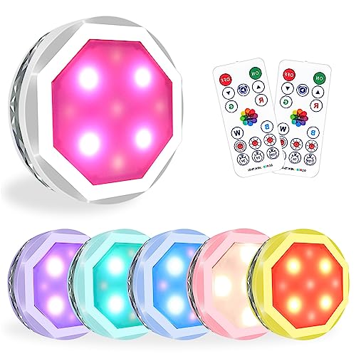 Starxing Unterbauleuchte Küche LED, RGB Schrankbeleuchtung Batterie mit Fernbedienung, 6er Kabellos Schranklicht Batteriebetrieben, Dimmbar Spot Nachtlicht (RGB)
