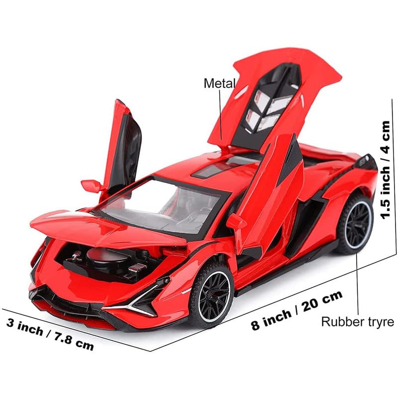 Image of PINQUE Kids New Car 1:24 Sian Diecast Alloy Metal Pull Back Car with Openable Doors Music Sound and Light Vehicle Toy Car for Boys (Multicolor)